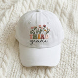 Personalized Wildflower Teacher Embroidered Hat, Custom 1st 2nd Grade Cotton Baseball Cap