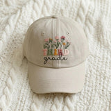 Personalized Wildflower Teacher Embroidered Hat, Custom 1st 2nd Grade Cotton Baseball Cap