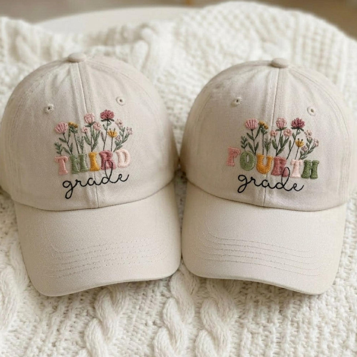 Personalized Wildflower Teacher Embroidered Hat, Custom 1st 2nd Grade Cotton Baseball Cap