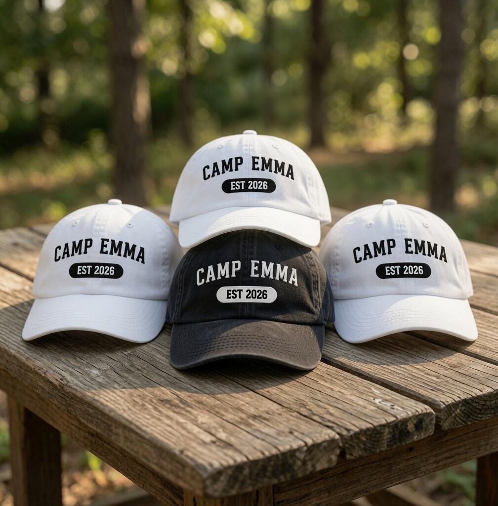 Custom Camp Hat Embroidered Established Date Baseball Cap Family Vacation Gift Retro Camping Shield Unisex Dad Hat Group Travel Cap