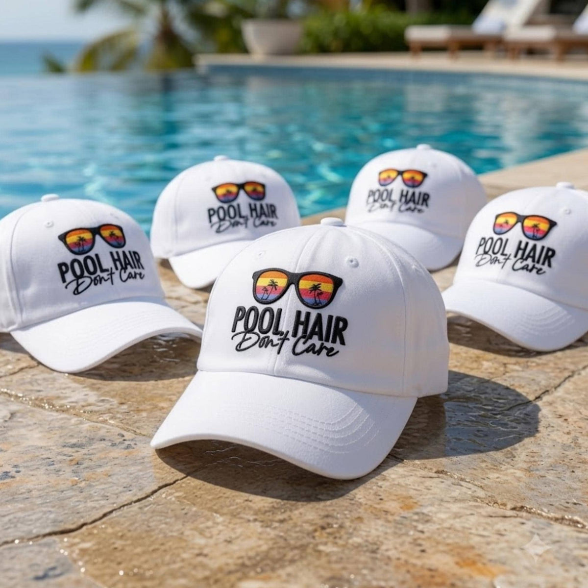 Pool Hair Don't Care Embroidered Hat, Summer Vacation Baseball Cap, Matching Group Trip Gift, Pool Party Matching Headwear