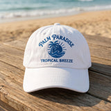 Palm Paradise Hat Embroidered Tropical Breeze Baseball Cap Custom Beach Vacation Hats Personalized Summer Getaway Group Caps