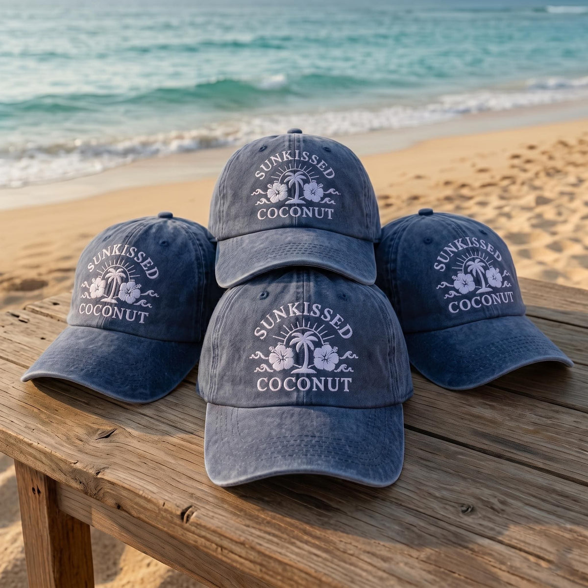 Custom Embroidered Coconut Cap Pink Hibiscus Beach Hat Personalized Tropical Gifts Summer Cruise Family Matching Hats Coastal Cap