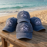 Custom Embroidered Coconut Cap Pink Hibiscus Beach Hat Personalized Tropical Gifts Summer Cruise Family Matching Hats Coastal Cap