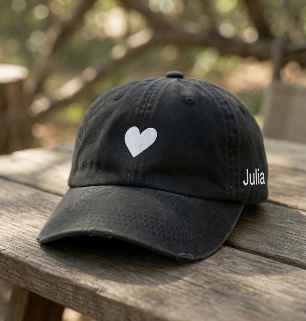 Heart Hat With Side Name Custom Embroidered Heart Baseball Cap Personalized Valentine Gift Vintage Washed Cotton Cute Dad Cap