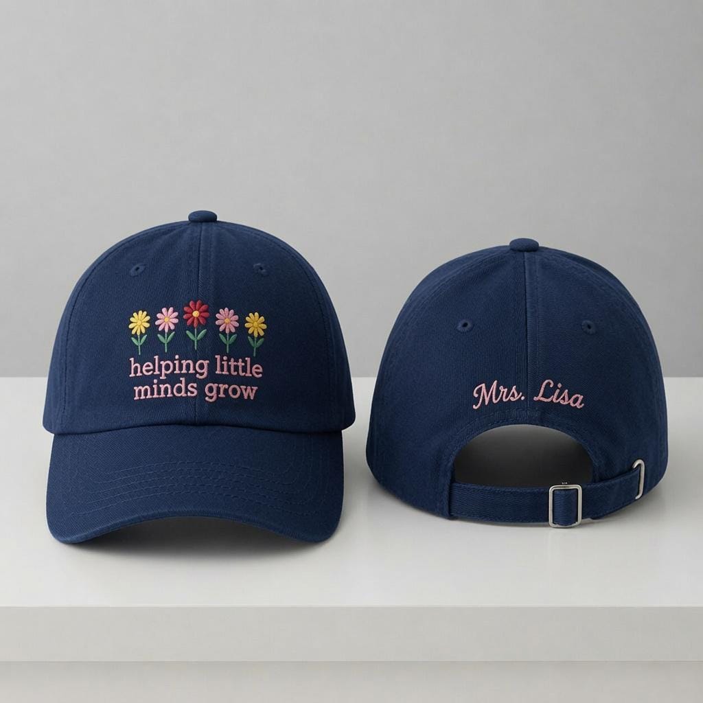 Floral Teacher Embroidered Hat, Personalized Flower Baseball Cap, Educator Appreciation Gift