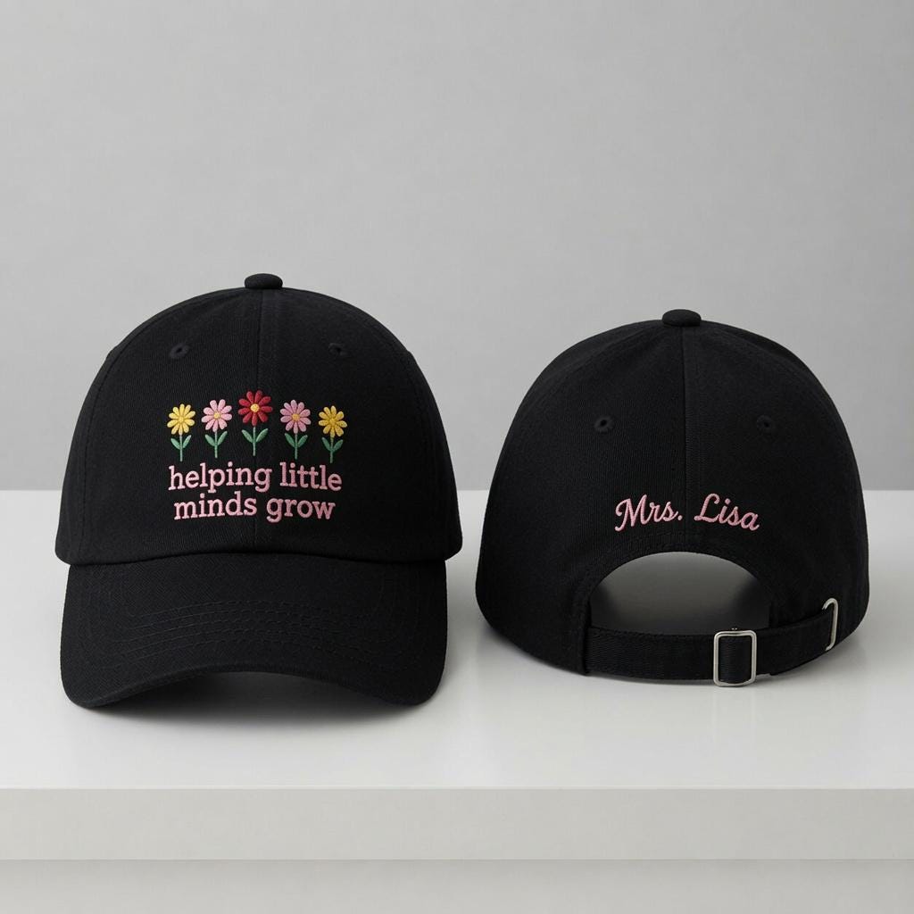 Floral Teacher Embroidered Hat, Personalized Flower Baseball Cap, Educator Appreciation Gift