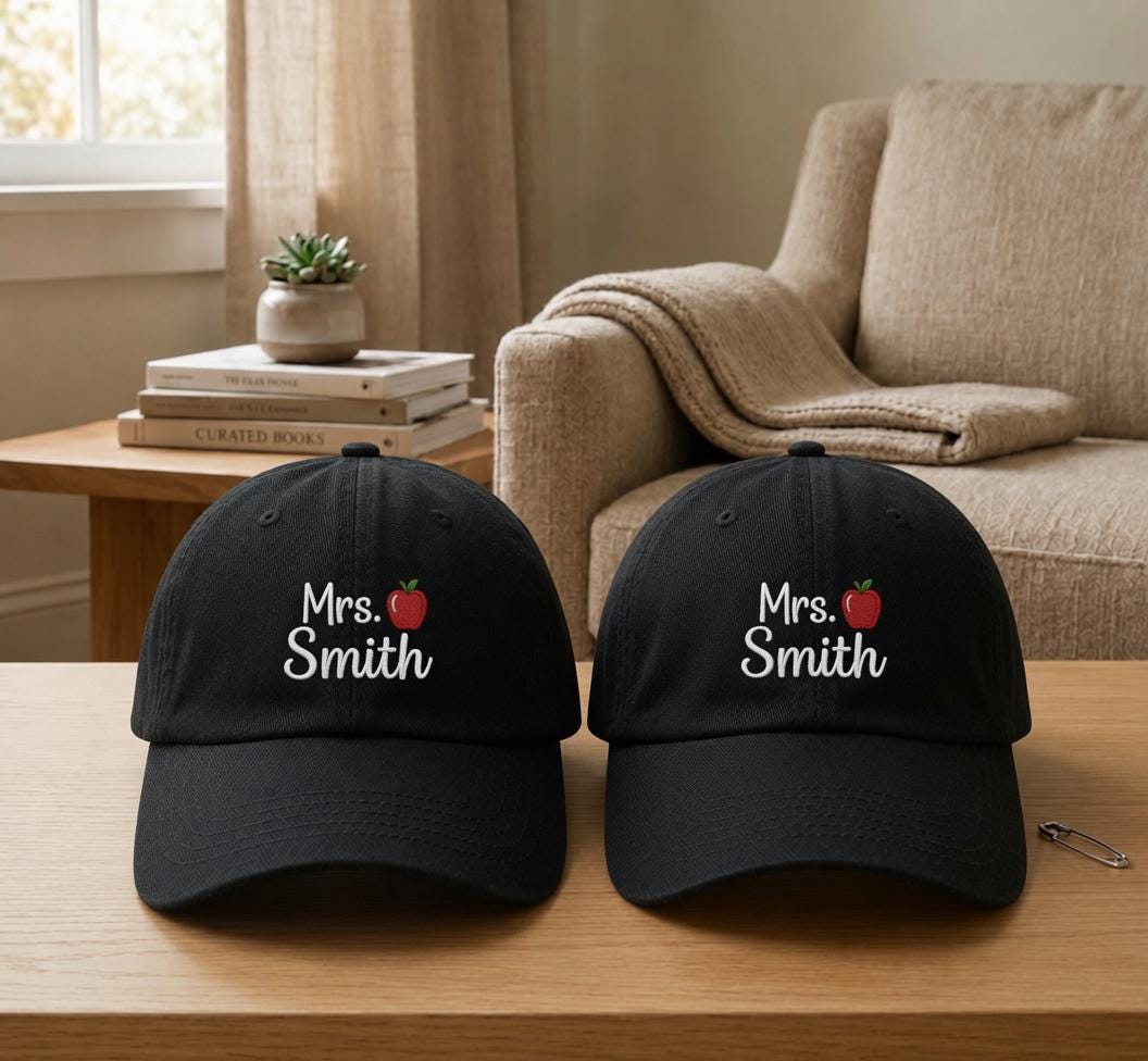Personalized Apple Teacher Embroidered Hat, Custom Name Baseball Cap, Teacher Appreciation Gift