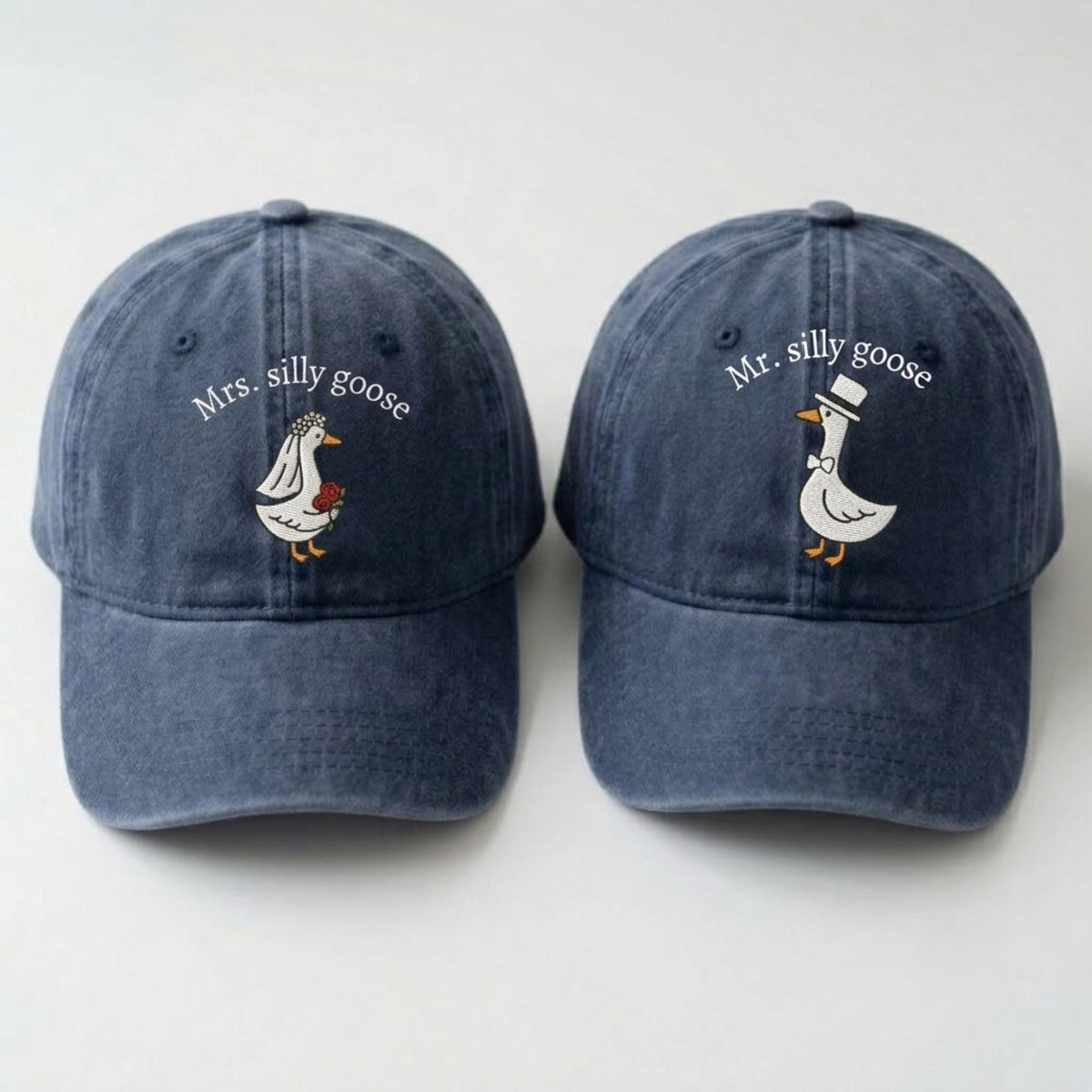 Matching Goose Couple Embroidered Hats, Personalized Bride Groom Baseball Caps, Wedding Gift