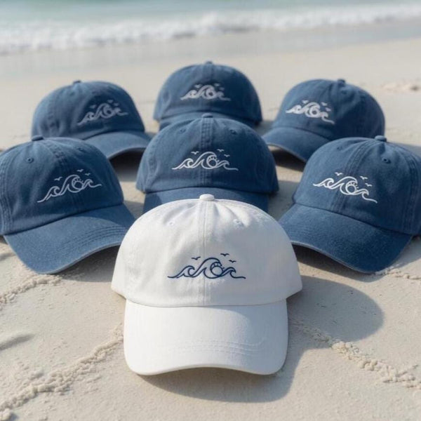 Beach Wave Embroidered Baseball Cap - Summer Vacation Group Ocean Sun Protection Cotton Dad Hat