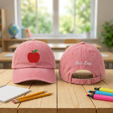 Custom Name Apple Embroidered Hat, Personalized Teacher Baseball Cap