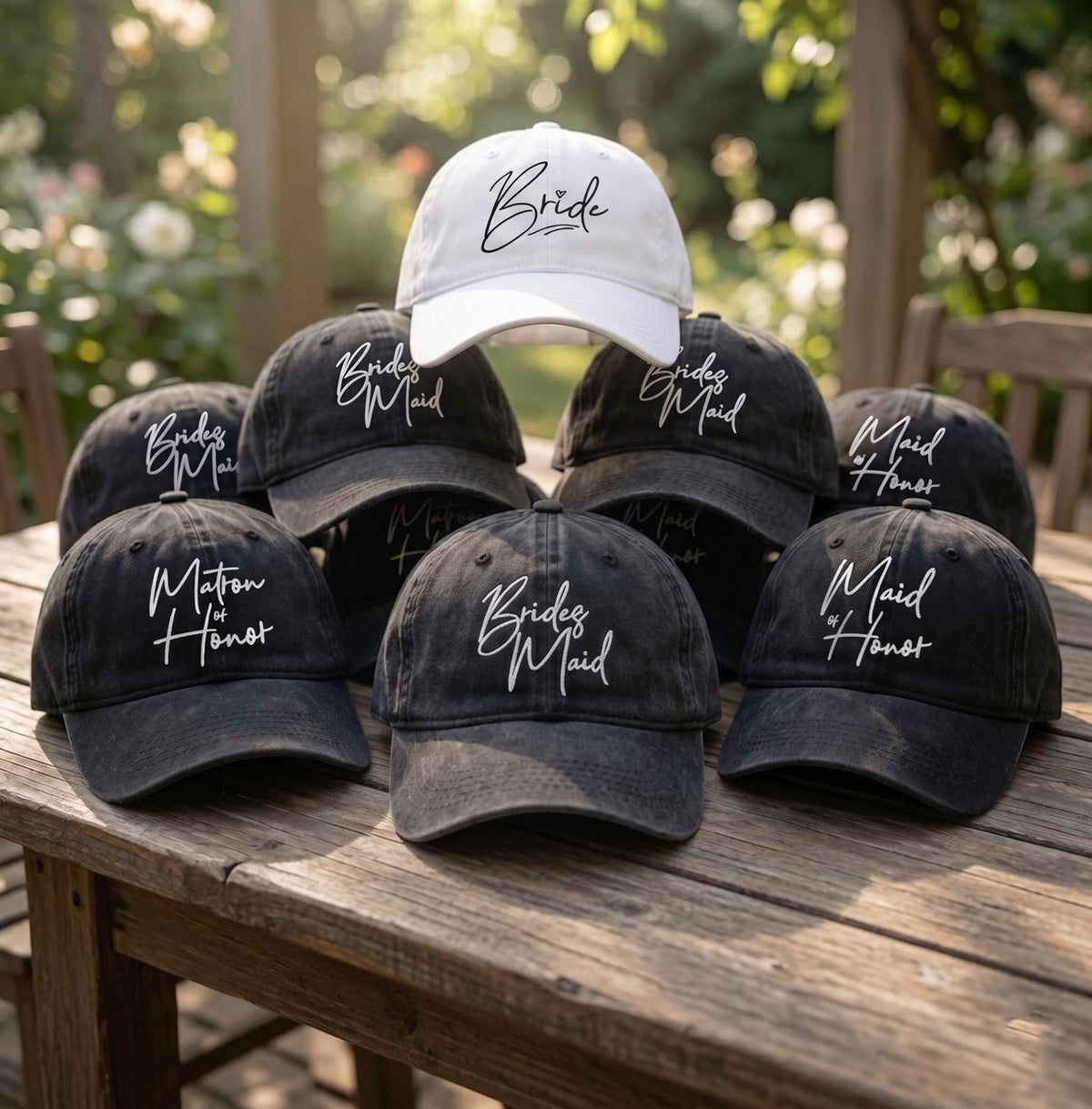Custom Bachelorette Party Hats, Embroidered Bride Bridesmaid Caps, Maid of Honor Gift, Wedding Favors, Bridal Shower Gifts, Gift for Her