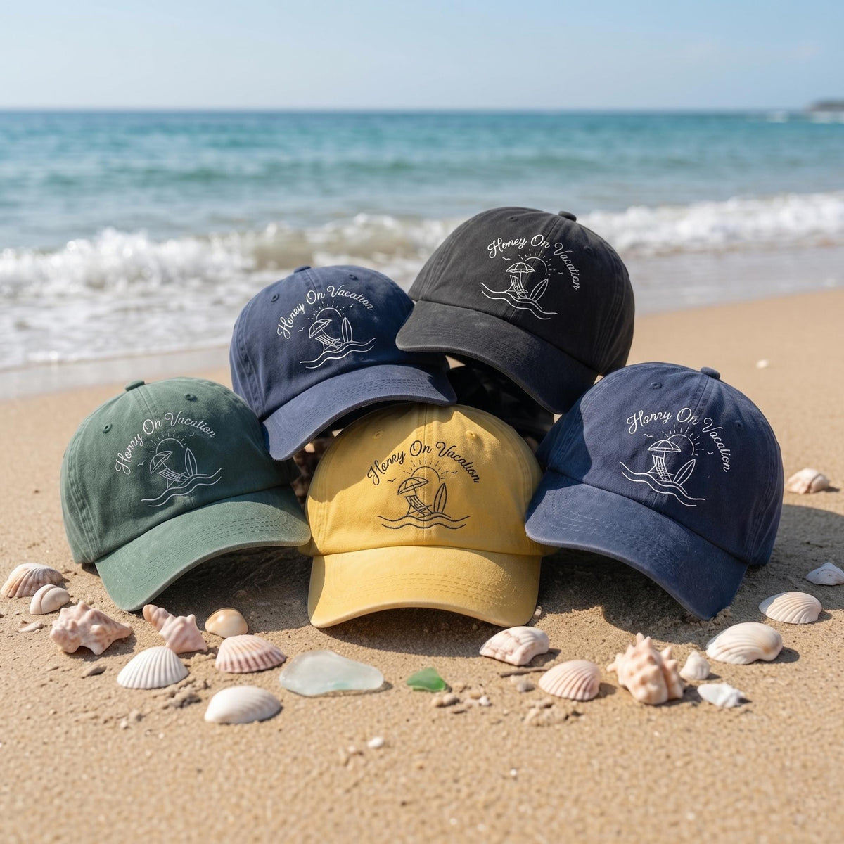 Custom Honey On Vacation Hat, Embroidered Beach Baseball Cap, Matching Summer Family Hats, Girls Trip Gifts, Beach Vacation Favors, For Her