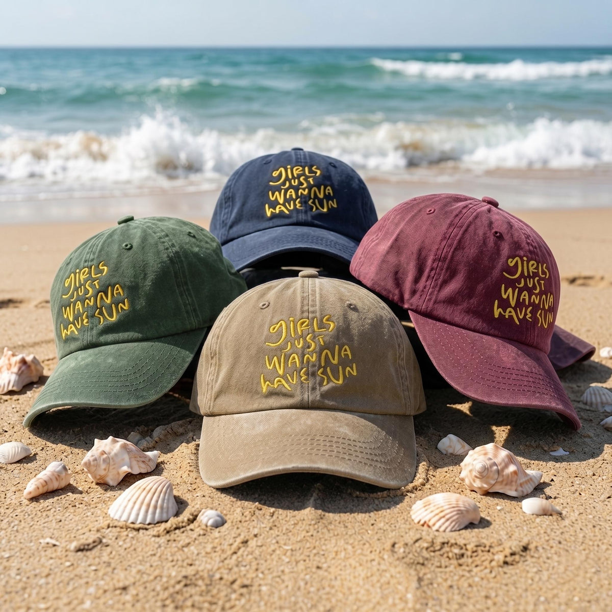 Custom Girls Just Wanna Have Sun Hat, Embroidered Beach Baseball Cap, Matching Summer Family Hats, Girls Trip Gifts, Beach Vacation Favors