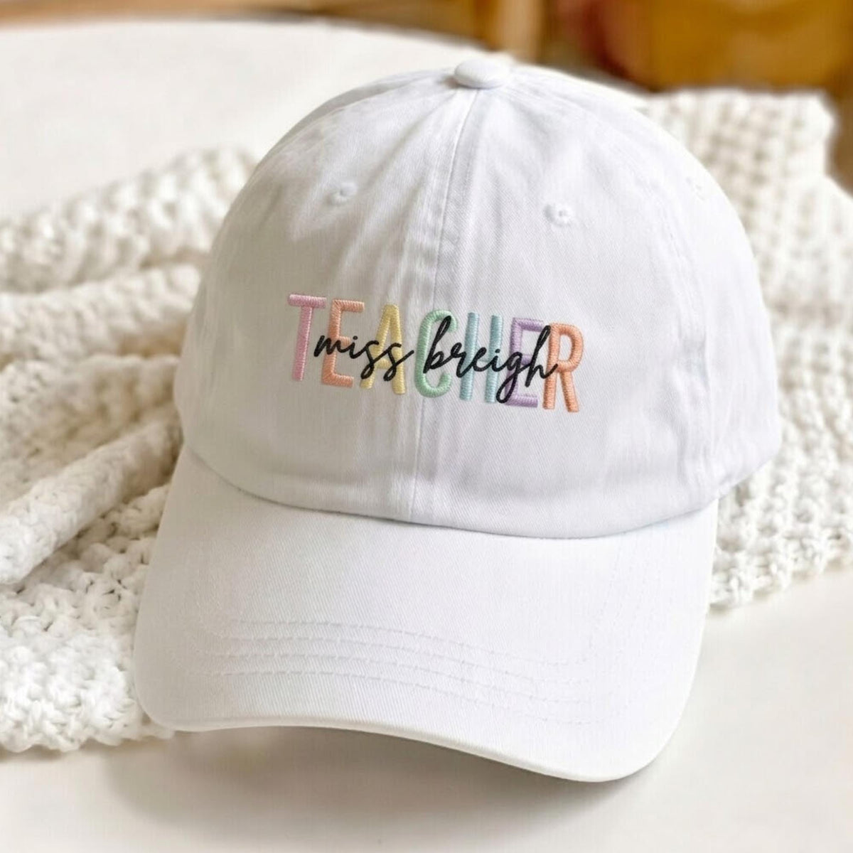Custom Teacher Name Embroidered Hat, Personalized Cotton Baseball Cap, Back to School Gift