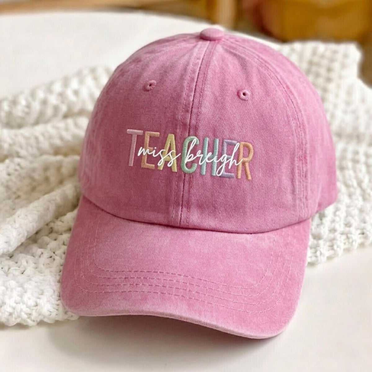 Custom Teacher Name Embroidered Hat, Personalized Cotton Baseball Cap, Back to School Gift