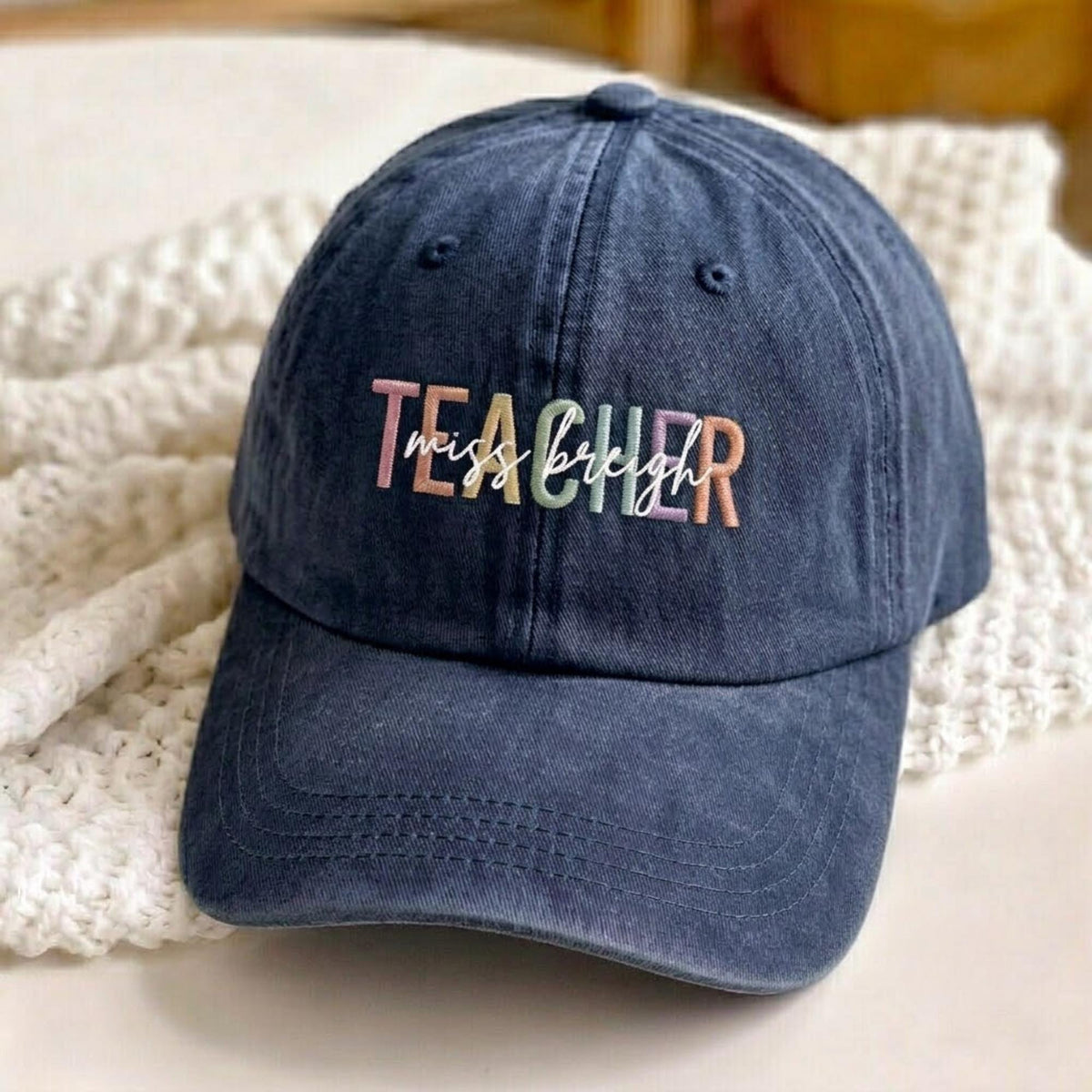 Custom Teacher Name Embroidered Hat, Personalized Cotton Baseball Cap, Back to School Gift