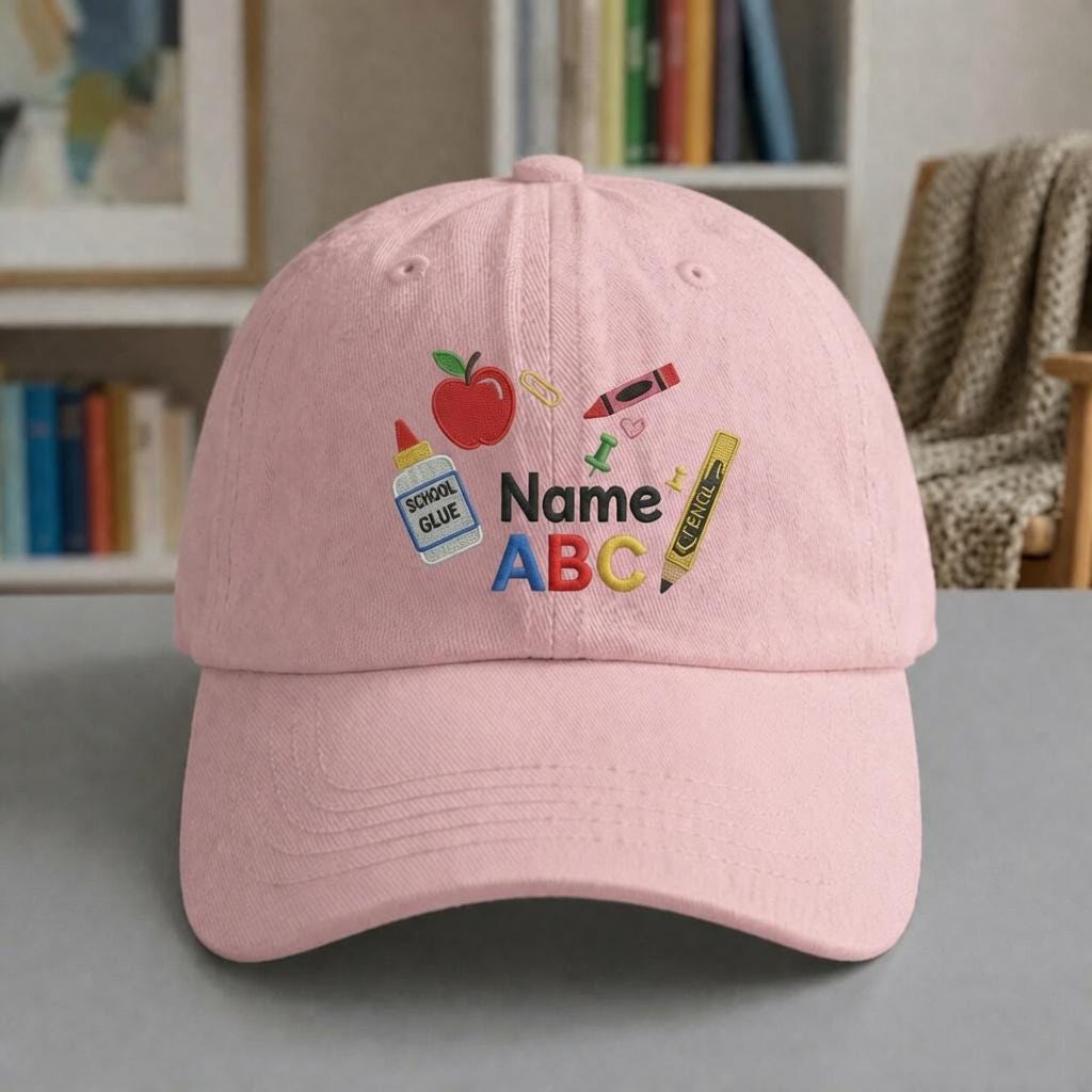 Custom Apple Teacher Embroidered Hat, Personalized Name Baseball Cap, Classroom Gift