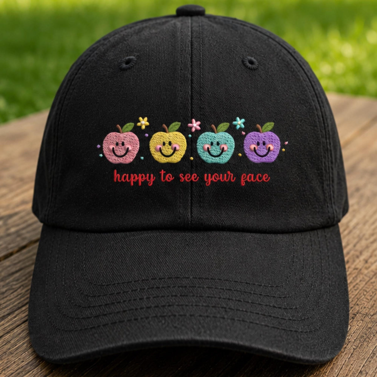 Smiley Apple Embroidered Teacher Hat, Cute Back to School Baseball Cap, Teacher Gift