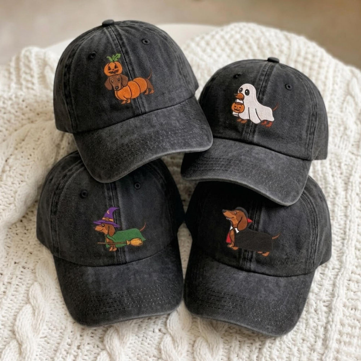 Personalized Dachshund Halloween Hat, Custom Wiener Dog Embroidered Baseball Cap, Pet Lover Gift