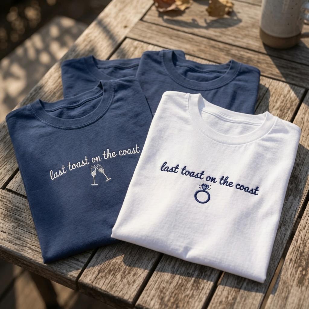 Custom Last Toast On The Coast Shirt, Embroidered Bachelorette Bride Crew Tee