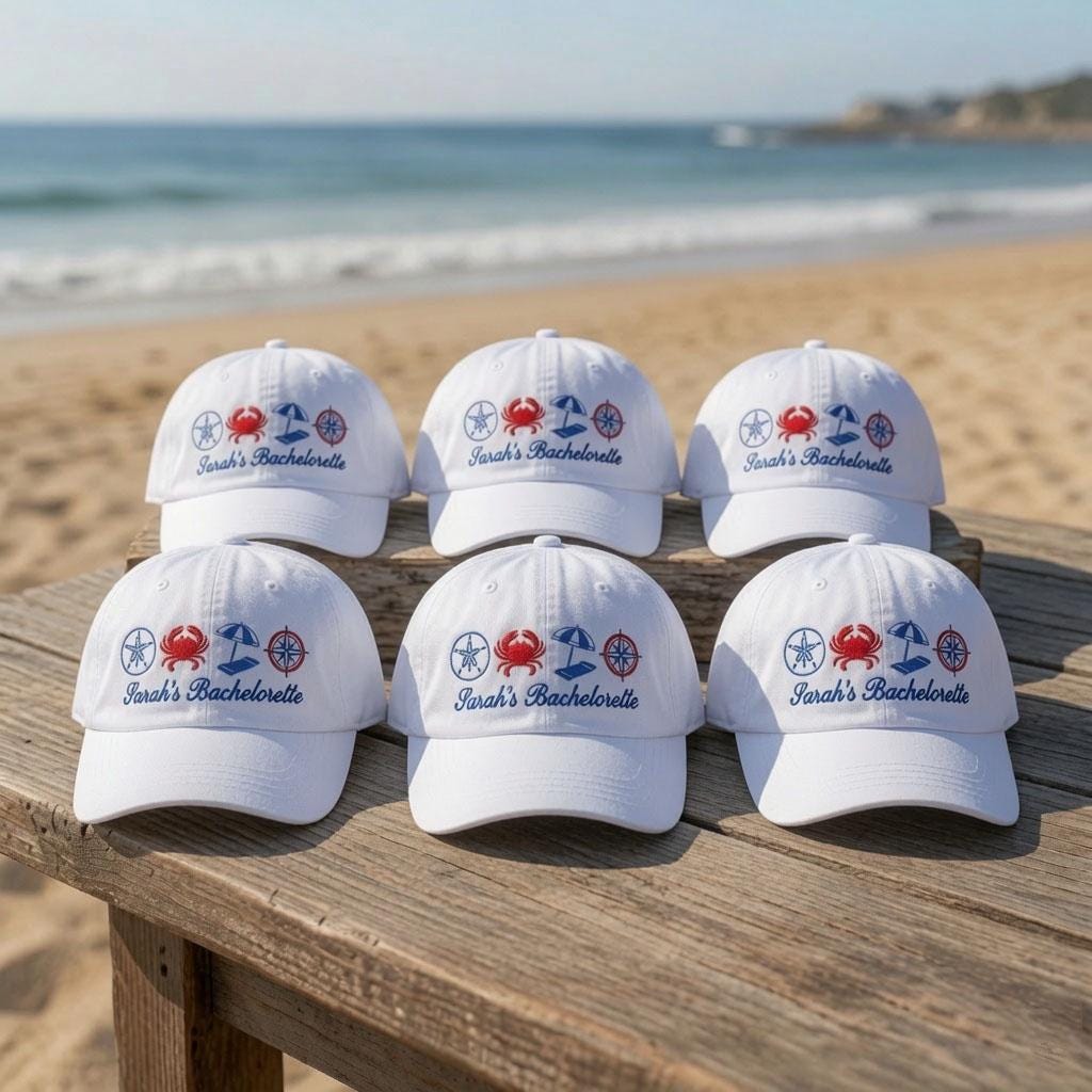 Custom Bachelorette Hats Beach Nautical Party Favors Custom Embroidered Bride Baseball Cap Bridesmaid Gift Ideas Beach Theme Party Hat