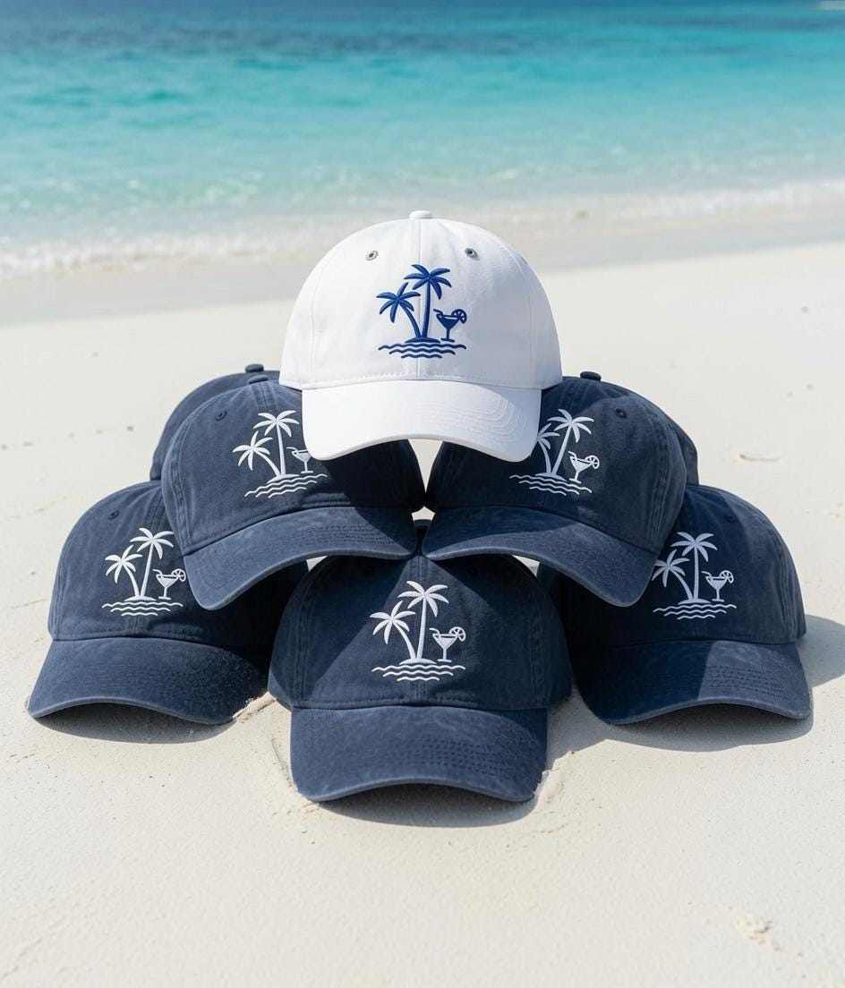 Embroidered Beach Palm Tree Hat, Bachelorette Party Cap, Summer Vacation Hat, Tropical Cocktail Baseball Cap, Matching Group Trip Hat
