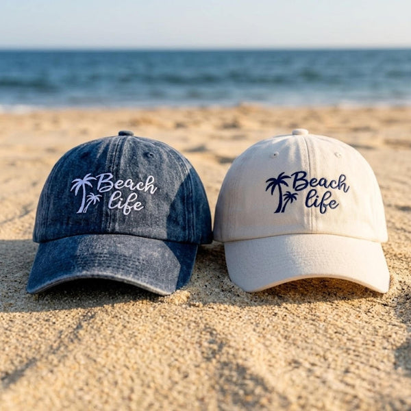 Beach Life Embroidered Baseball Cap - Coastal Ocean Vacation Bachelorette Cotton Dad Hat