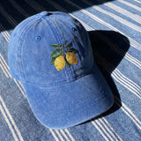 Lemon Embroidered Hat, Italian Summer Washed Cotton Baseball Cap, Coastal Vacation Gift