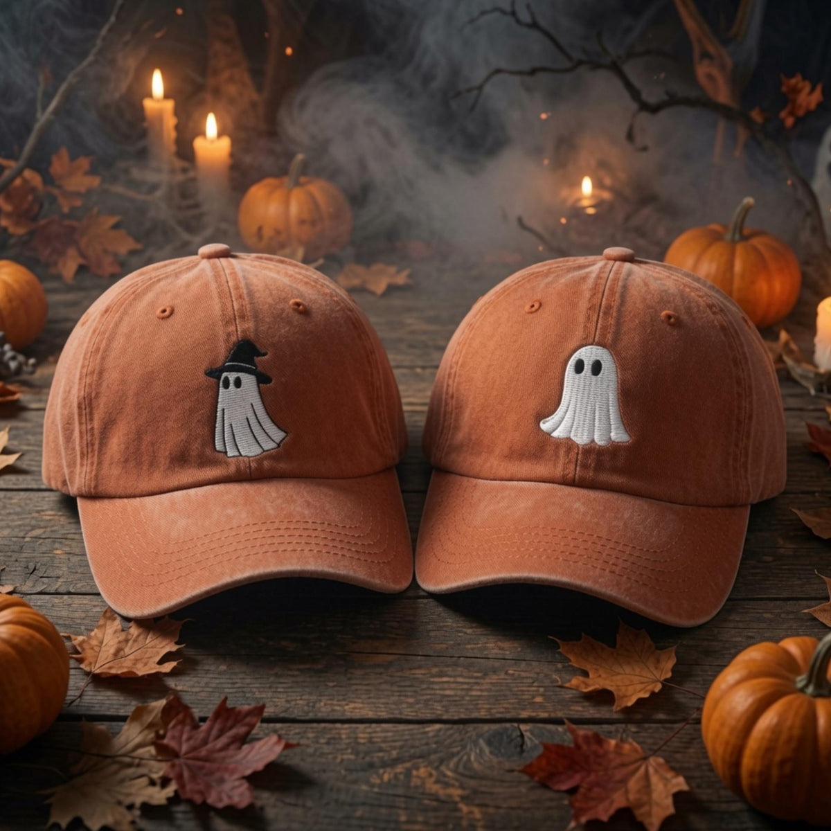 Ghost Embroidered Dad Hat, Vintage Washed Cotton Halloween Baseball Cap, Spooky Fall Gift
