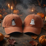 Ghost Embroidered Dad Hat, Vintage Washed Cotton Halloween Baseball Cap, Spooky Fall Gift