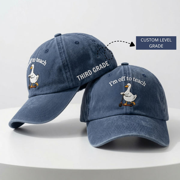 Scooter Goose Embroidered Hat, Personalized Grade Level Baseball Cap, Teacher Gift