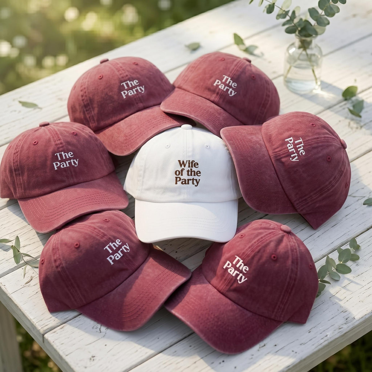 Wife of the Party Hat Custom Bachelorette Party Hats Personalized Wedding Dad Cap Maroon Bridesmaid Caps Custom Bridal Party Gifts