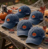 Custom Name Halloween Hat Personalized Pumpkin Baseball Cap Washed Dad Hat Pumpkin Embroidery Cap Matching Family Halloween Gifts