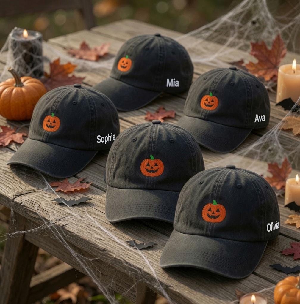 Custom Name Halloween Hat Personalized Pumpkin Baseball Cap Washed Dad Hat Pumpkin Embroidery Cap Matching Family Halloween Gifts