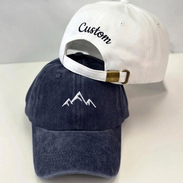 Mountain Embroidered Dad Hat, Unstructured Cotton Baseball Cap, Outdoor Hiking Gift