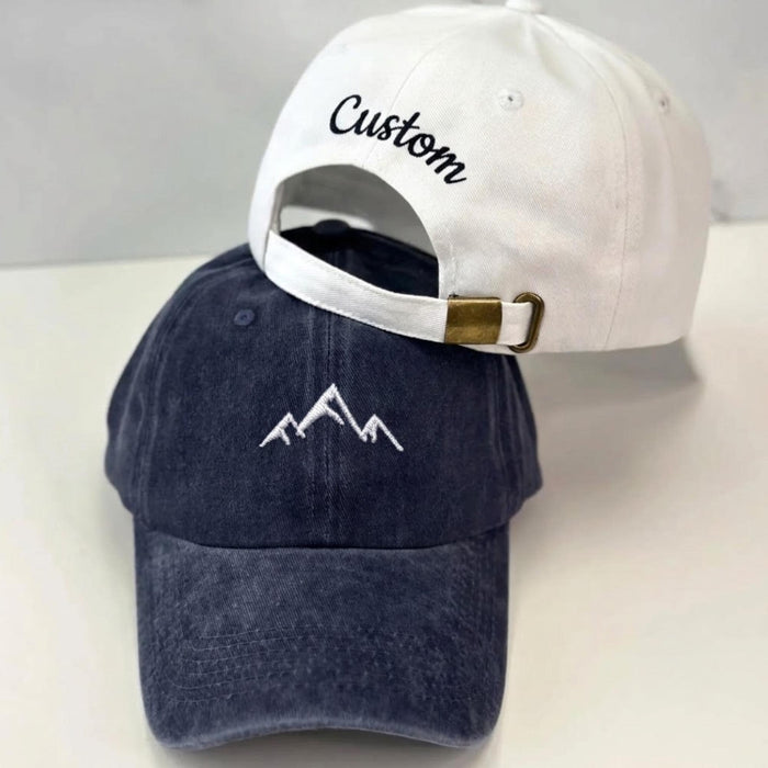 Mountain Embroidered Dad Hat, Unstructured Cotton Baseball Cap, Outdoor Hiking Gift