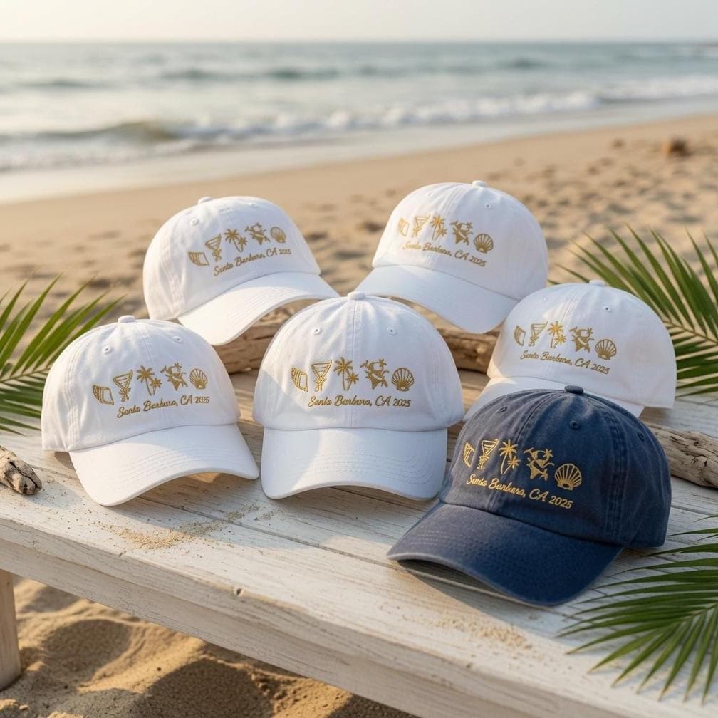 Custom Beach Vacation Hat Personalized Group Trip Baseball Cap Gold Embroidered Dad Hat Coastal Family Trip Gifts Custom Bachelorette Hats