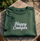 Custom Happy Camper Shirt, Embroidered Camping Nature Lover Graphic Tee