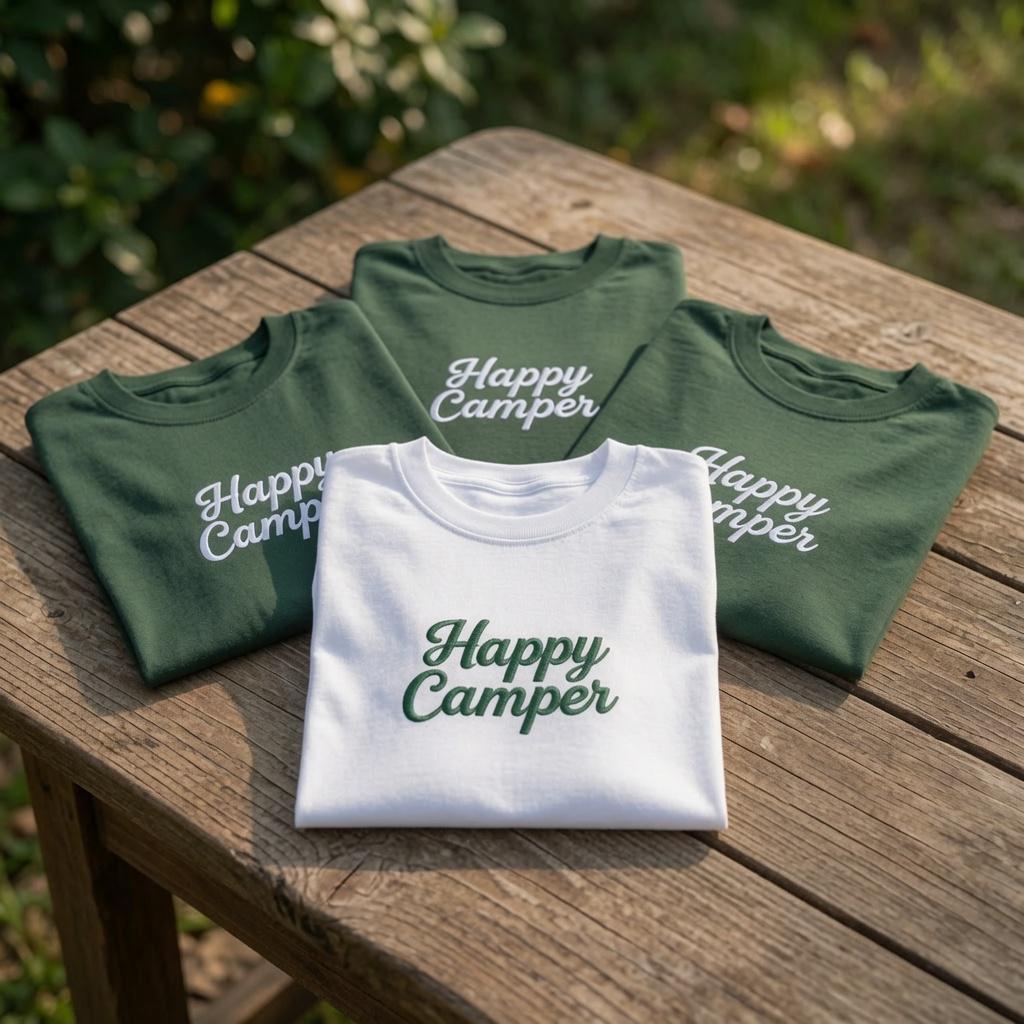 Custom Happy Camper Shirt, Embroidered Camping Nature Lover Graphic Tee