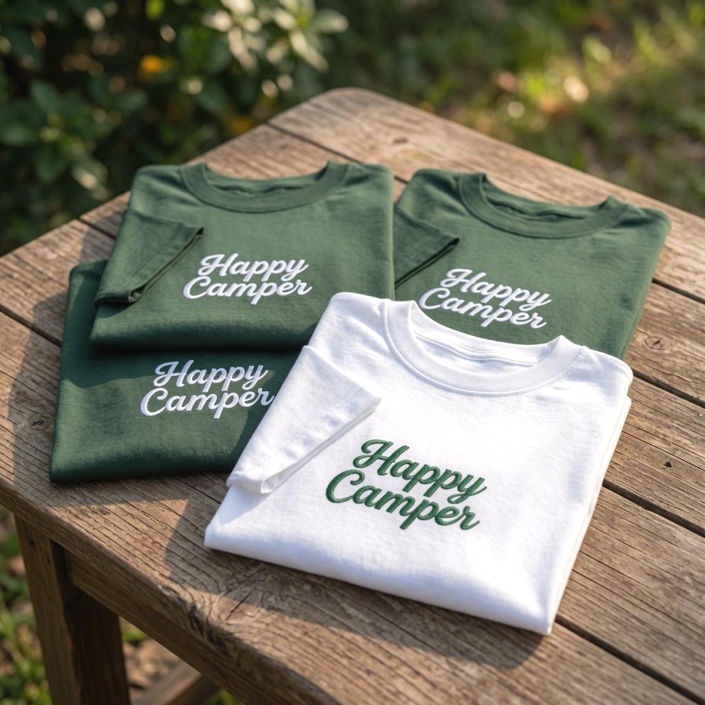 Custom Happy Camper Shirt, Embroidered Camping Nature Lover Graphic Tee