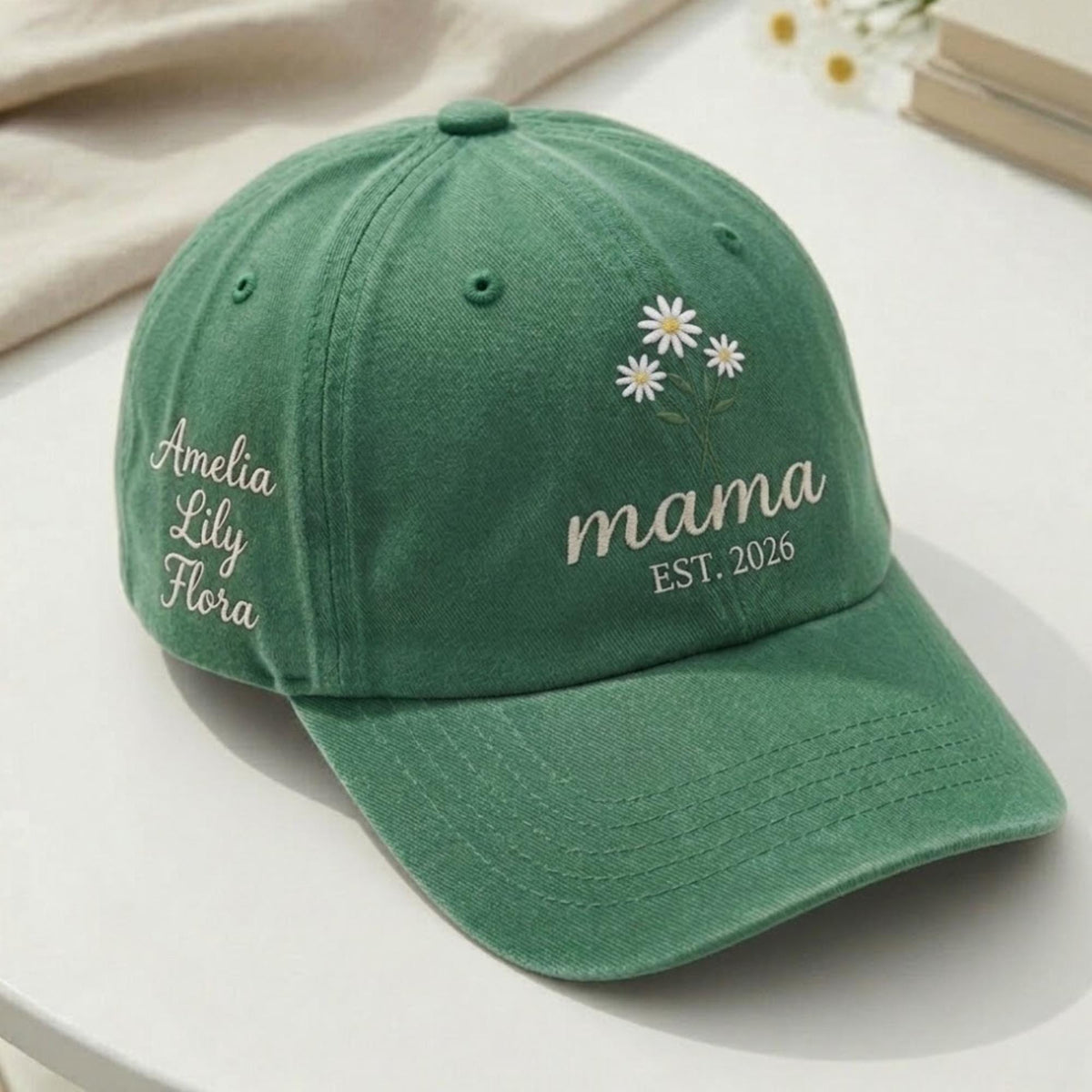 Personalized Mama Daisy Embroidered Hat, Custom Floral Baseball Cap, Mother's Day Gift