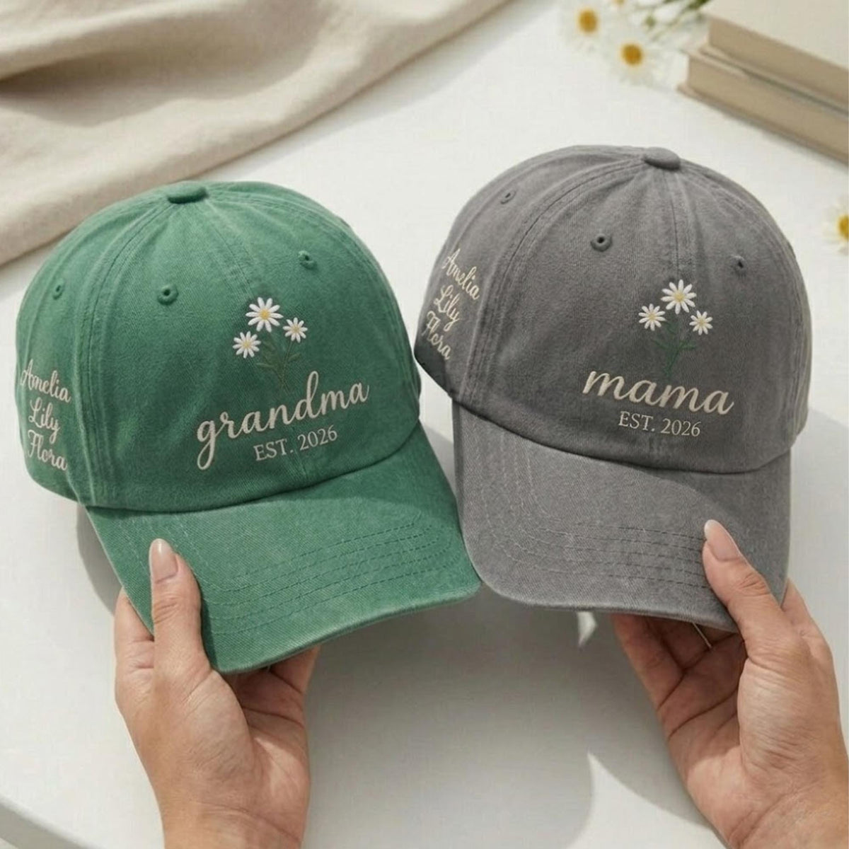 Personalized Mama Daisy Embroidered Hat, Custom Floral Baseball Cap, Mother's Day Gift