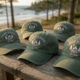 Custom Camping Hat | Personalized Camp Jennie Cap | Matching Family Glamping Hats | Retro Washed Green Dad Hat | Custom Campfire Group Gift