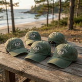 Custom Camping Hat | Personalized Camp Jennie Cap | Matching Family Glamping Hats | Retro Washed Green Dad Hat | Custom Campfire Group Gift
