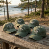 Custom Camping Hat | Personalized Camp Jennie Cap | Matching Family Glamping Hats | Retro Washed Green Dad Hat | Custom Campfire Group Gift