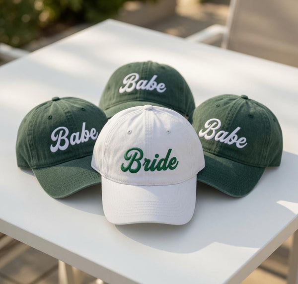 Bride and Babe Embroidered Baseball Cap - Matching Bachelorette Bridal Squad Cotton Dad Hat