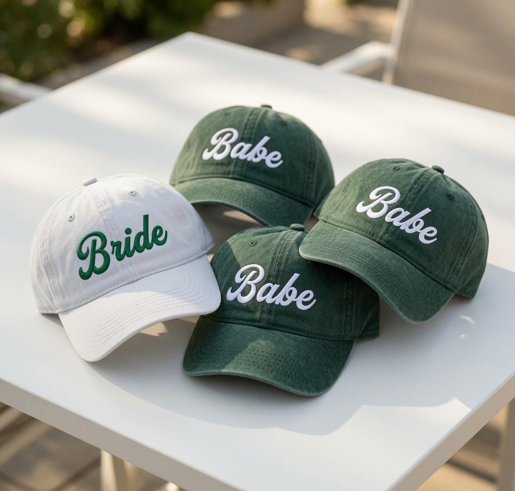 Bride and Babe Embroidered Hat, Bachelorette Party Cap, Custom Wedding Crew Hat, Matching Bridal Party Gift, Wedding Weekend Baseball Cap