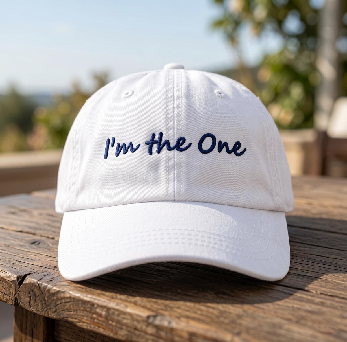 I'm The One Bride Hat, She Is The One Bachelorette Cap, Custom Embroidered Wedding Party Hat, Vintage Washed Denim Bridesmaid Gift