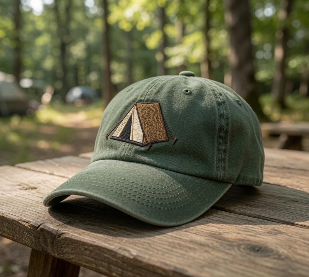 Tent Icon Camping Embroidered Hat, Matching Group Camp Cap, Adventure Bride Squad Hat, Camping Wedding Party Gift, Custom Bachelorette Cap
